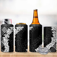Hawaii Aloha Plumeria Lei Black Palaka 4 in 1 Can Cooler Tumbler - Polynesian Pride