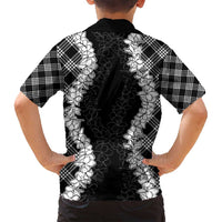 Hawaii Aloha Plumeria Lei Black Palaka Family Matching Off Shoulder Short Dress and Hawaiian Shirt - Polynesian Pride