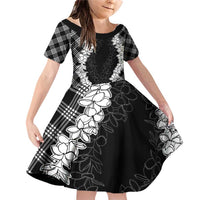 Hawaii Aloha Plumeria Lei Black Palaka Family Matching Off Shoulder Short Dress and Hawaiian Shirt - Polynesian Pride