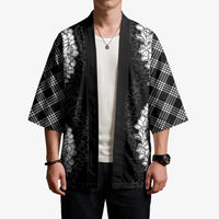 Hawaii Aloha Plumeria Lei Black Palaka Kimono - Polynesian Pride