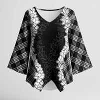 Hawaii Aloha Plumeria Lei Black Palaka Kimono Sleeve Blouse - Polynesian Pride