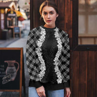 Hawaii Aloha Plumeria Lei Black Palaka Ugly Christmas Sweater - Polynesian Pride