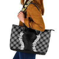 Hawaii Aloha Plumeria Lei Black Palaka Leather Tote Bag - Polynesian Pride