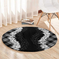 Hawaii Aloha Plumeria Lei Black Palaka Round Carpet - Polynesian Pride