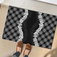 Hawaii Aloha Plumeria Lei Black Palaka Rubber Doormat - Polynesian Pride