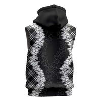 Hawaii Aloha Plumeria Lei Black Palaka Sleeveless Zip Hoodie - Polynesian Pride