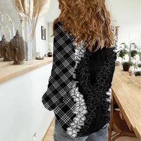 Hawaii Aloha Plumeria Lei Black Palaka Women Casual Shirt - Polynesian Pride