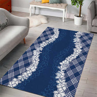 Hawaii Aloha Plumeria Lei Navy Palaka Area Rug - Polynesian Pride