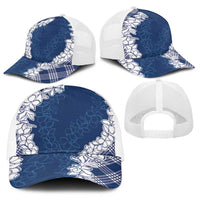 Hawaii Aloha Plumeria Lei Navy Palaka Baseball Net Cap - Polynesian Pride