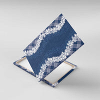 Hawaii Aloha Plumeria Lei Navy Palaka Canvas Wall Art - Polynesian Pride