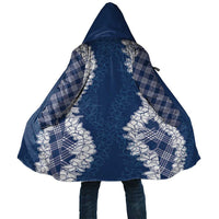 Hawaii Aloha Plumeria Lei Navy Palaka Cloak - Polynesian Pride