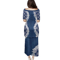 Hawaii Aloha Plumeria Lei Navy Palaka Family Matching Puletasi and Hawaiian Shirt - Polynesian Pride