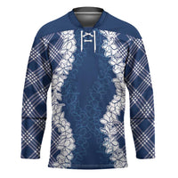 Hawaii Aloha Plumeria Lei Navy Palaka Hockey Jersey - Polynesian Pride