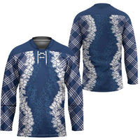 Hawaii Aloha Plumeria Lei Navy Palaka Hockey Jersey - Polynesian Pride