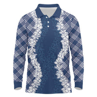 Hawaii Aloha Plumeria Lei Navy Palaka Long Sleeve Polo Shirt - Polynesian Pride