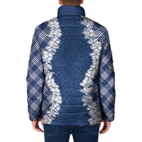 Hawaii Aloha Plumeria Lei Navy Palaka Padded Jacket - Polynesian Pride