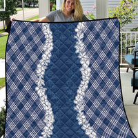 Hawaii Aloha Plumeria Lei Navy Palaka Quilt - Polynesian Pride