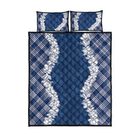 Hawaii Aloha Plumeria Lei Navy Palaka Quilt Bed Set - Polynesian Pride