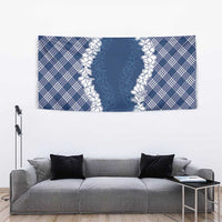Hawaii Aloha Plumeria Lei Navy Palaka Tapestry - Polynesian Pride