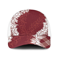 Hawaii Aloha Plumeria Lei Scarlet Palaka Baseball Net Cap - Polynesian Pride