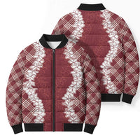 Hawaii Aloha Plumeria Lei Scarlet Palaka Bomber Puffer Jacket - Polynesian Pride