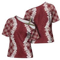 Hawaii Aloha Plumeria Lei Scarlet Palaka Cross Shoulder Shirt - Polynesian Pride