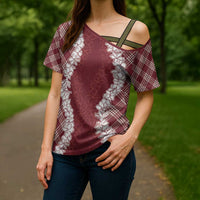 Hawaii Aloha Plumeria Lei Scarlet Palaka Cross Shoulder Shirt - Polynesian Pride