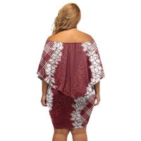 Hawaii Aloha Plumeria Lei Scarlet Palaka Family Matching Off Shoulder Short Dress and Hawaiian Shirt - Polynesian Pride