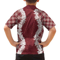 Hawaii Aloha Plumeria Lei Scarlet Palaka Family Matching Tank Maxi Dress and Hawaiian Shirt - Polynesian Pride
