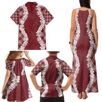 Hawaii Aloha Plumeria Lei Scarlet Palaka Family Matching Tank Maxi Dress and Hawaiian Shirt - Polynesian Pride