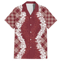 Hawaii Aloha Plumeria Lei Scarlet Palaka Family Matching Tank Maxi Dress and Hawaiian Shirt - Polynesian Pride