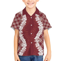 Hawaii Aloha Plumeria Lei Scarlet Palaka Family Matching Tank Maxi Dress and Hawaiian Shirt - Polynesian Pride