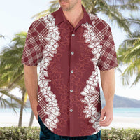 Hawaii Aloha Plumeria Lei Scarlet Palaka Hawaiian Shirt - Polynesian Pride