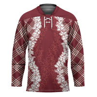 Hawaii Aloha Plumeria Lei Scarlet Palaka Hockey Jersey - Polynesian Pride
