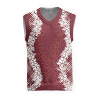Hawaii Aloha Plumeria Lei Scarlet Palaka Christmas Knitted V-Neck Vest - Polynesian Pride