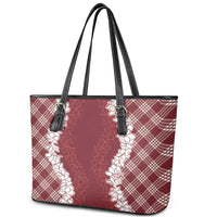 Hawaii Aloha Plumeria Lei Scarlet Palaka Leather Tote Bag LT7 - Polynesian Pride