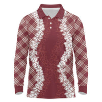 Hawaii Aloha Plumeria Lei Scarlet Palaka Long Sleeve Polo Shirt - Polynesian Pride