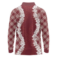 Hawaii Aloha Plumeria Lei Scarlet Palaka Long Sleeve Polo Shirt - Polynesian Pride