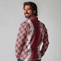 Hawaii Aloha Plumeria Lei Scarlet Palaka Long Sleeve Polo Shirt - Polynesian Pride