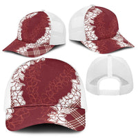 Hawaii Aloha Plumeria Lei Scarlet Palaka Mesh Trucker Cap - Polynesian Pride