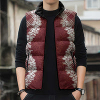 Hawaii Aloha Plumeria Lei Scarlet Palaka Sleeveless Puffer Jacket - Polynesian Pride