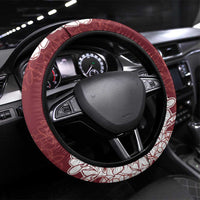 Hawaii Aloha Plumeria Lei Scarlet Palaka Steering Wheel Cover - Polynesian Pride