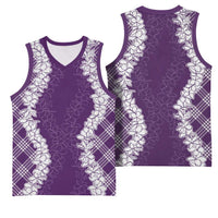 Hawaii Aloha Plumeria Lei Violet Palaka Basketball Jersey - Polynesian Pride