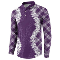 Hawaii Aloha Plumeria Lei Violet Palaka Button Sweatshirt - Polynesian Pride