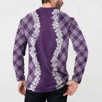 Hawaii Aloha Plumeria Lei Violet Palaka Button Sweatshirt - Polynesian Pride
