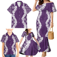 Hawaii Aloha Plumeria Lei Violet Palaka Family Matching Mermaid Dress and Hawaiian Shirt - Polynesian Pride
