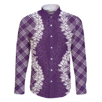 Hawaii Aloha Plumeria Lei Violet Palaka Family Matching Off The Shoulder Long Sleeve Dress and Hawaiian Shirt - Polynesian Pride