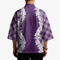 Hawaii Aloha Plumeria Lei Violet Palaka Kimono - Polynesian Pride
