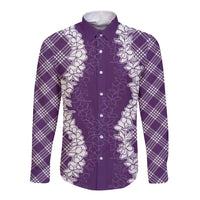Hawaii Aloha Plumeria Lei Violet Palaka Long Sleeve Button Shirt - Polynesian Pride