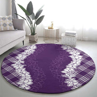 Hawaii Aloha Plumeria Lei Violet Palaka Round Carpet - Polynesian Pride